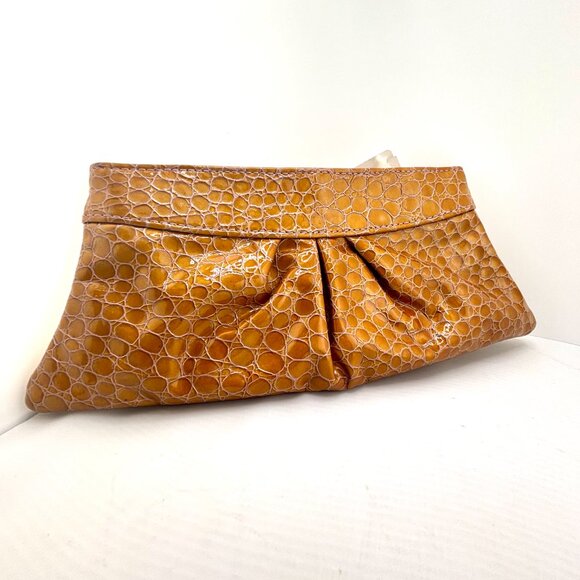 NWT Lauren Merkin Louise Clutch Caramel Croc Embossed Patent Leather Evening Bag - Picture 4 of 5